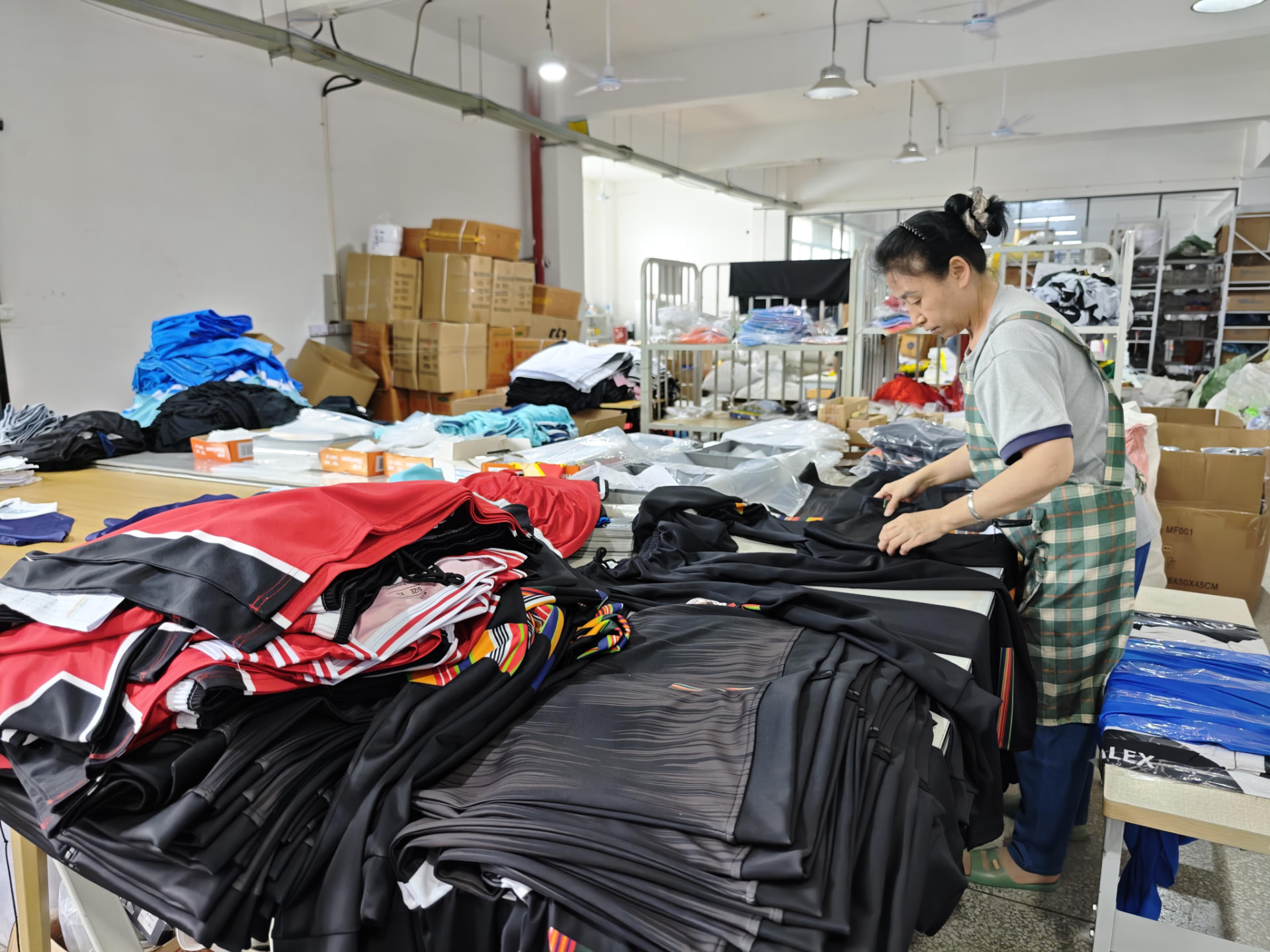 Inspecting finished sportswear
